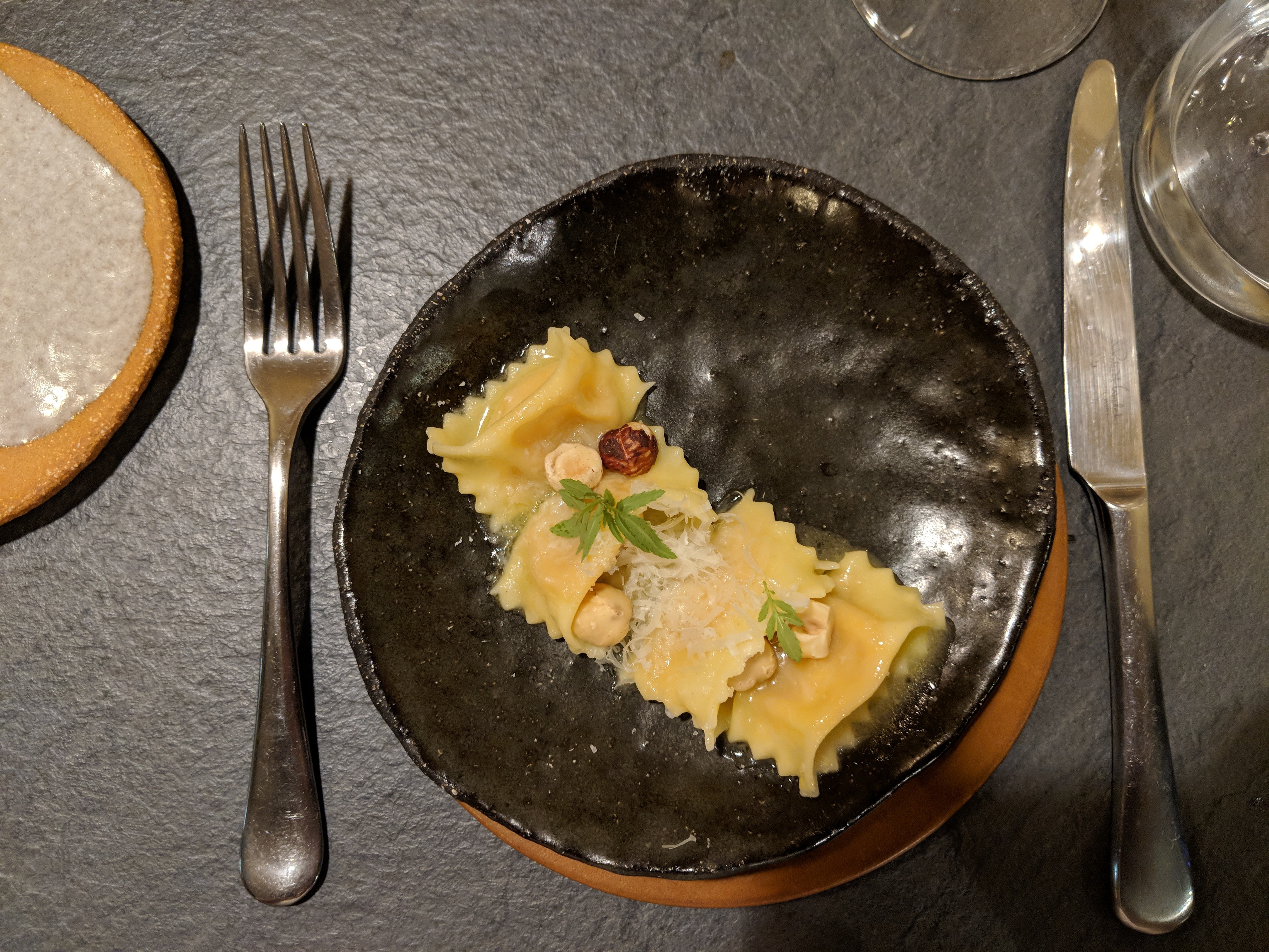 Pumpkin and hazelnut ravioli 